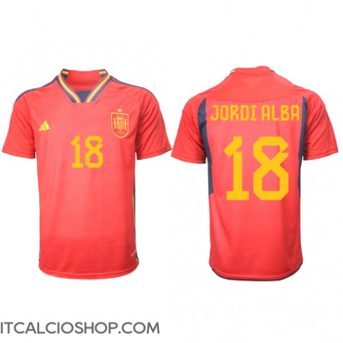 Spagna Jordi Alba #18 Prima Maglia Mondiali 2022 Manica Corta